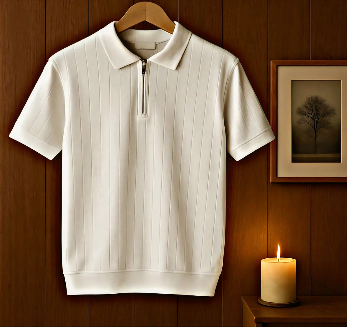 Polo Yaka Fermuarlı Çizgili Old Money Örme Birinci Kalite Yumuşak Kısa Kollu Erkek Tişört