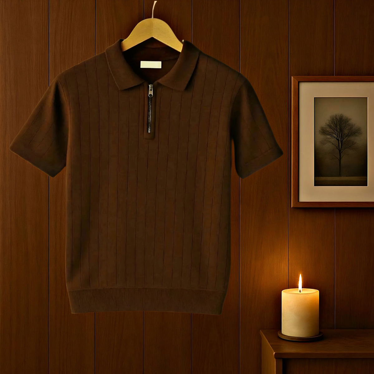 Polo Yaka Fermuarlı Çizgili Old Money Örme Birinci Kalite Yumuşak Kısa Kollu Erkek Tişört