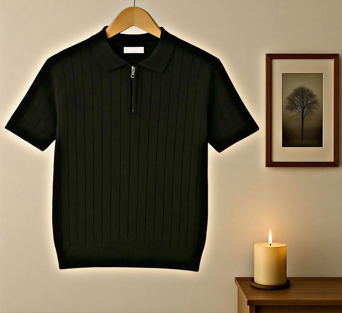 Polo Yaka Fermuarlı Çizgili Old Money Örme Birinci Kalite Yumuşak Kısa Kollu Erkek Tişört